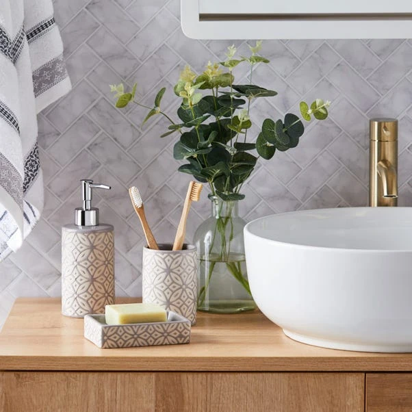 Dunelm Geo Tile Grey Ceramic Lotion Dispenser 6 Dunelm Geo Tile Grey Ceramic Lotion Dispenser - Image 4