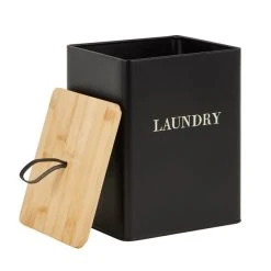 Dunelm Matt Black Wooden Laundry Caddy -Command Shop 1000165288 alt02