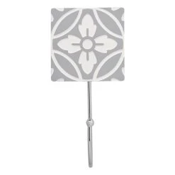 Dunelm Geo Tile Grey Floral Hook -Command Shop 1000180574 alt01