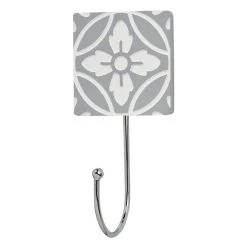 Dunelm Geo Tile Grey Floral Hook -Command Shop 1000180574 alt02