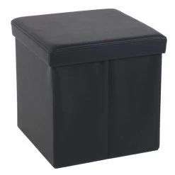 Dunelm Foldable Cube Faux Leather Black