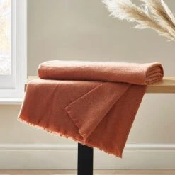 Dunelm Brushed Orange Woven Throw