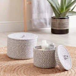 Dunelm Set Of 2 Paper Grey Woven Storage Baskets