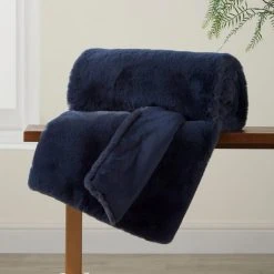 Dunelm Silky Soft Faux Fur Throw Navy -Command Shop 30766321 alt04
