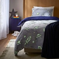 Dunelm Stars Navy Glow In The Dark Fleece Duvet Cover And Pillowcase Set