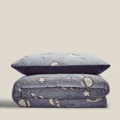 Dunelm Stars Navy Glow In The Dark Fleece Duvet Cover And Pillowcase Set -Command Shop 30770087 alt04