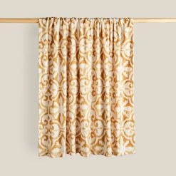 Dunelm Printed Fleece Sitara 130x160cm Throw Old Gold -Command Shop 30771204 alt01
