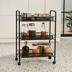 Dunelm Black Mesh 3 Tier Storage Trolley