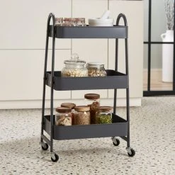 Dunelm Grey 3 Tier Metal Trolley
