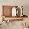 Dunelm Bamboo Wall Mounted Plate Storage With Hooks -Command Shop 30799775