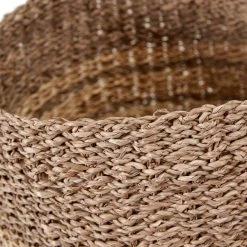 Pacific Lifestyle Set Of 3 Woven Natural Seagrass & Palm 2-Toned Round Baskets -Command Shop 30803514 alt03