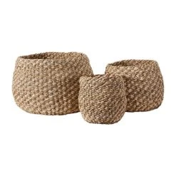 Pacific Lifestyle Set Of 3 Plaited Natural Seagrass & Palm 2-Toned Round Baskets -Command Shop 30803515 alt02