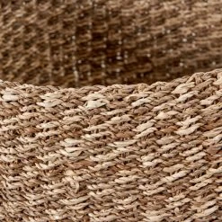Pacific Lifestyle Set Of 3 Plaited Natural Seagrass & Palm 2-Toned Round Baskets -Command Shop 30803515 alt03